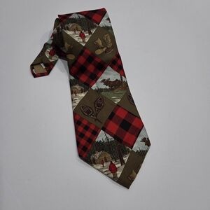Ruff Hewn Plaid Red and Brown Men's Tie Christmas,Cabin